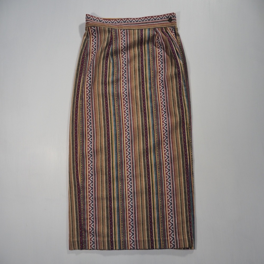 VTG Bechamel Casual Skirt Women 12 Red Blue Aztec Stripe Wrap Pencil Maxi Cotton
